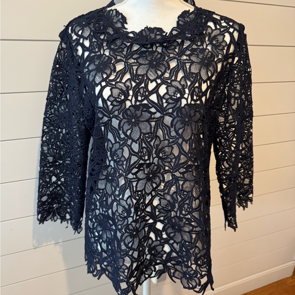 Gravitas Navy Blue Lace Floral Top
